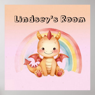 Cute Rainbow Baby Dragon Poster