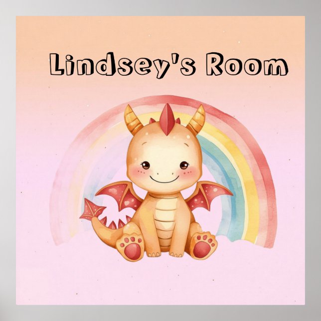 Cute Rainbow Baby Dragon  Poster (Front)