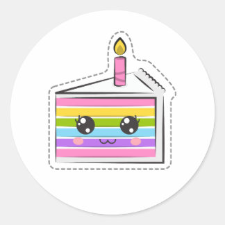 Cute Rainbow Birthday Cake  Kawaii Sticker
