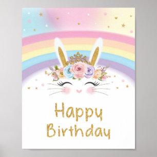 Cute Rainbow Bunny Happy Birthday Sign