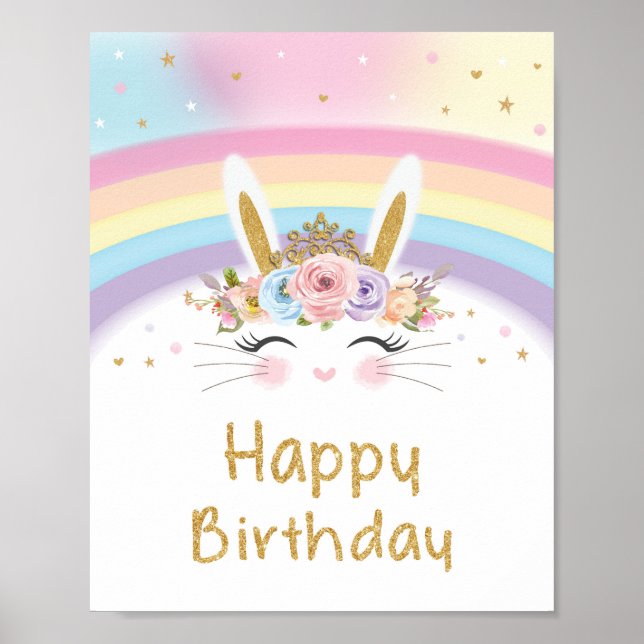 Cute Rainbow Bunny Happy Birthday Sign (Front)