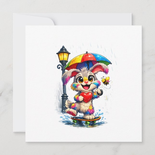 Cute Rainbow Bunny with Umbrella Design Invitation (Front)