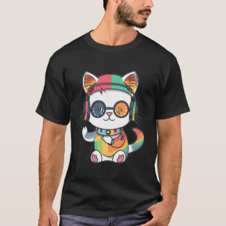 Cute Rainbow Cat Dj Techno Festival Raver T-Shirt