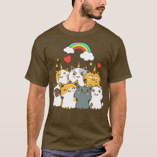 Cute Rainbow Cat Unicorn Clouds Magical Colourful T-Shirt