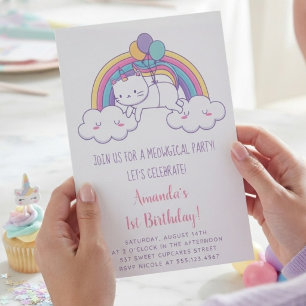 Cute Rainbow Caticorn Birthday Party Invitation