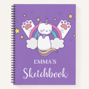 Cute Rainbow Caticorn Personalized Kids Sketchbook Notebook