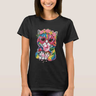 Cute Rainbow Cats Bubblegum with Sunglasses Funny T-Shirt