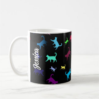 Cute Rainbow Cats Pattern Black Monogram Coffee Mug