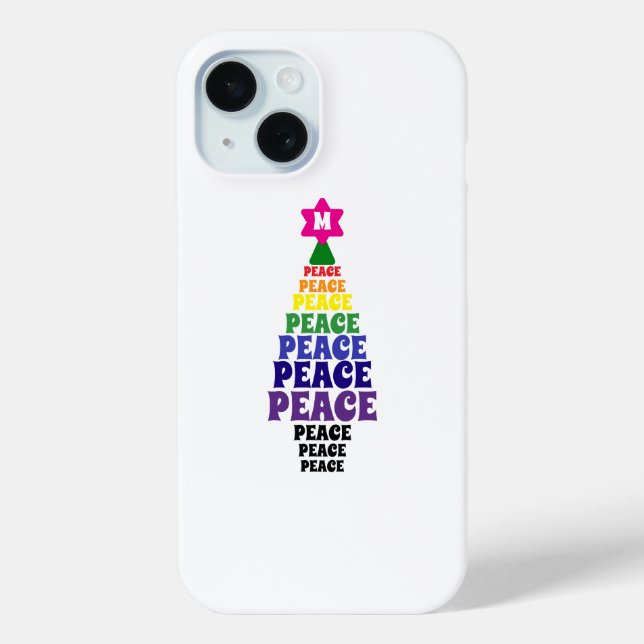 Cute Rainbow Christmas Peace Tree Add Initial Case-Mate iPhone Case (Back)