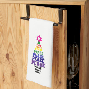 Cute Rainbow Christmas Peace Tree Add Initial Kitchen Towel