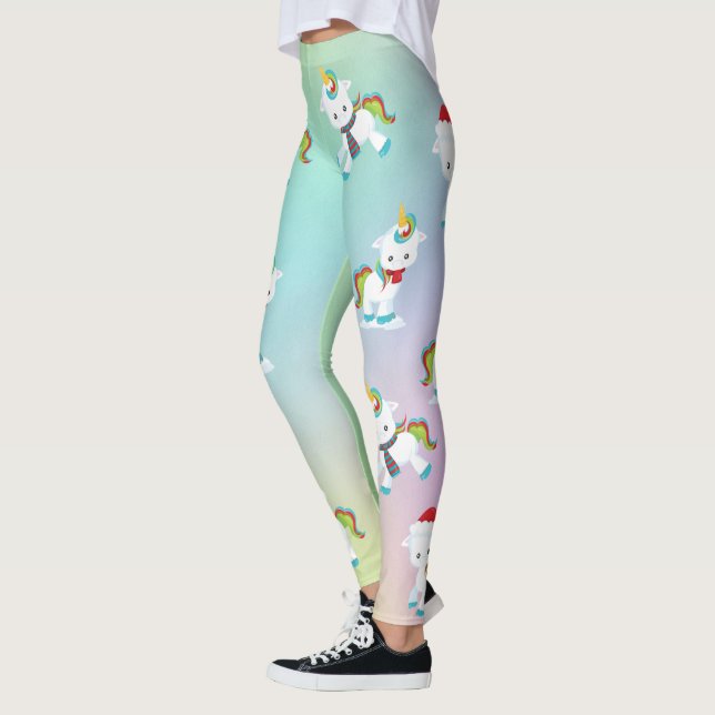 Cute Rainbow Christmas Unicorn Leggings (Left)