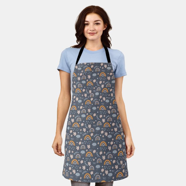 Cute rainbow cloud flower pattern apron (Worn)