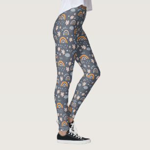 Cute rainbow cloud flower pattern leggings