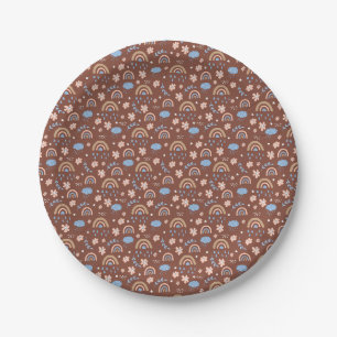 Cute rainbow cloud flower pattern paper plate