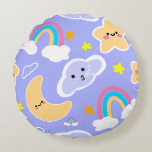 Cute Rainbow Cloud Pattern Blue Throw Pillow