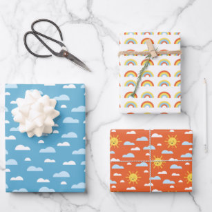 Cute Rainbow Clouds and Sunshine Wrapping Paper Sheet