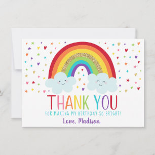 Cute Rainbow Clouds Birthday Thank You Card