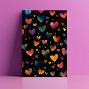 Cute Rainbow Color Hearts Galaxy Black Background Postcard