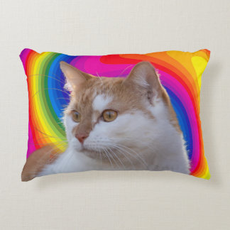 Cute Rainbow Colorful Cat Photo Accent Pillow