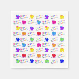 Cute Rainbow Colour Cartoon Elephants Kid Birthday Napkin