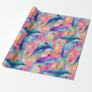 Cute rainbow colour dolphin pattern wrapping paper