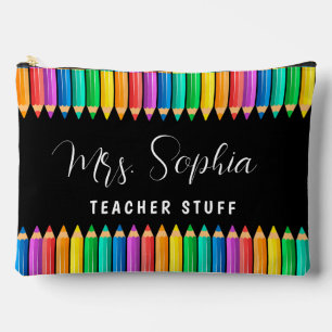 Cute Rainbow Colour Pencils Personalized Teacher Accessory Pouch