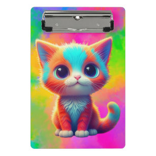 Cute Rainbow Coloured Sitting Kitten Cartoon  Mini Clipboard