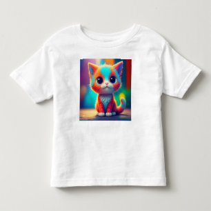 Cute Rainbow Coloured Sitting Kitten Cartoon  Toddler T-shirt