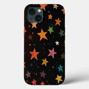 Cute Rainbow Coloured Stars Galaxy Black Backgroun iPhone 13 Case