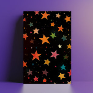 Cute Rainbow Coloured Stars Galaxy Black Backgroun Postcard