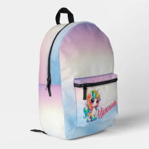 Cute Rainbow Coloured Unicorn Personalized  Printed Backpack