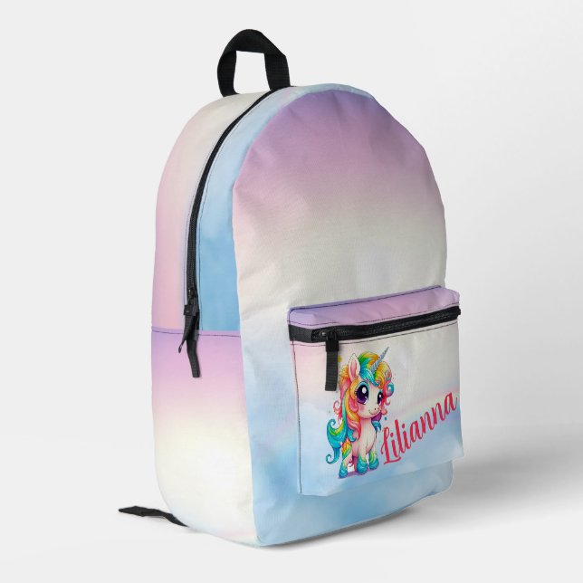 Cute Rainbow Coloured Unicorn Personalized  Printed Backpack (Back Corner Left)