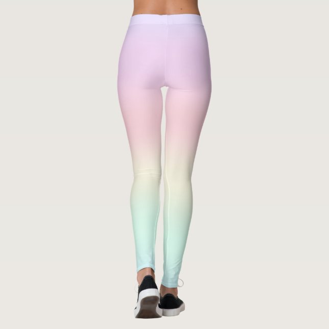 Cute Rainbow colourful gradient Watercolor pastel Leggings (Back)