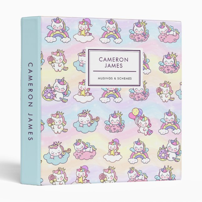 Cute rainbow colours kawaii unicorns Pattern Binder (Front/Spine)
