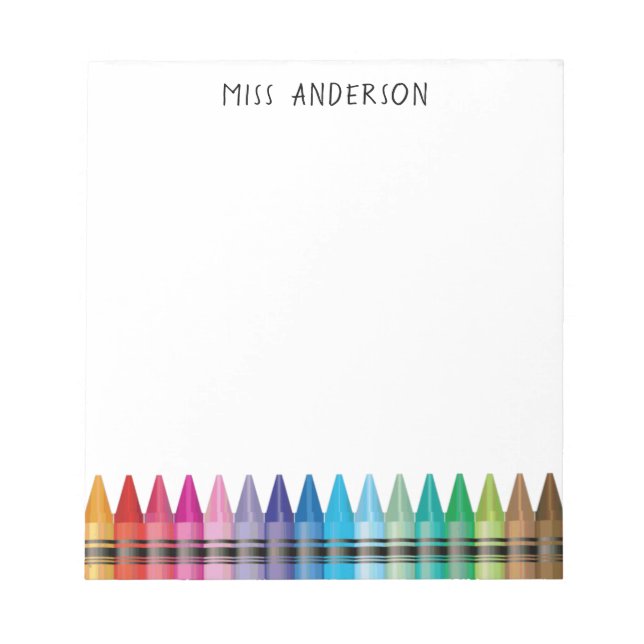 Cute Rainbow Crayons Kindergarten Teacher School Notepad (Front)