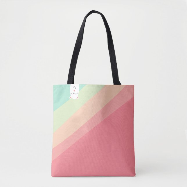 Cute Rainbow Critter in Pink, Orange and Green Tote Bag (Front)