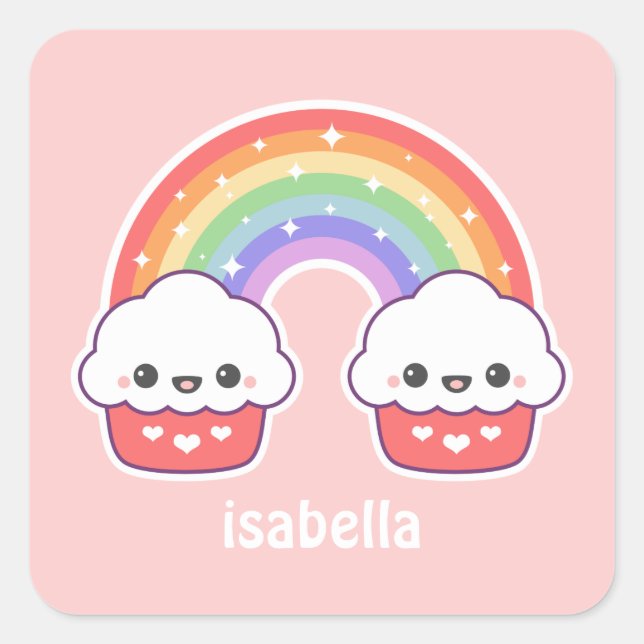 Cute Rainbow Cupcakes Square Sticker (Front)