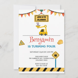 Cute rainbow dinosaurs tractor truck Birthday boy Invitation