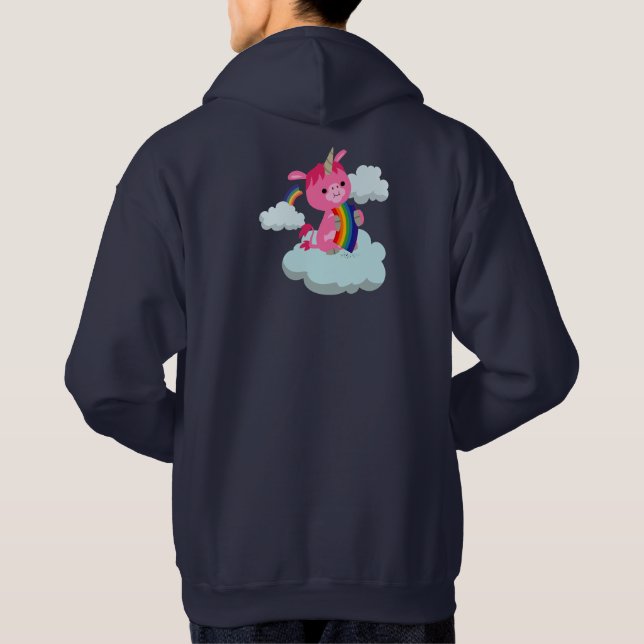 Cute Rainbow-Eating Cartoon Unicorn Hoodie (Back)