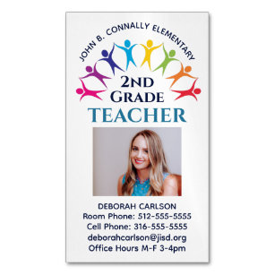 Cute Rainbow Elementary School Teacher Educator Magnetic Business Card