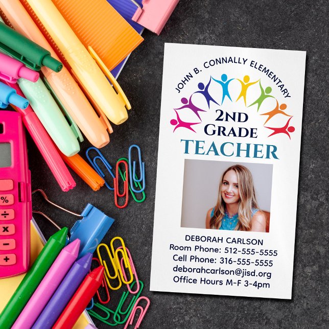 Cute Rainbow Elementary School Teacher Educator Magnetic Business Card (Creator Uploaded)