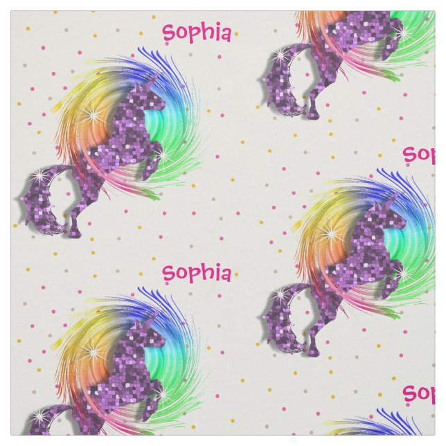Cute Rainbow Fantasy Unicorn Personalized Print Fabric (Swatch)