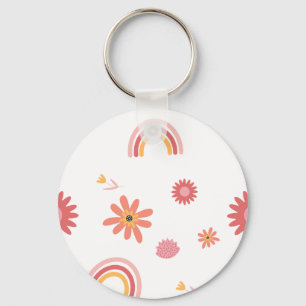 Cute Rainbow & Floral Pastel Pattern Keychain