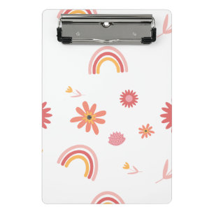 Cute Rainbow & Floral Pastel Pattern Mini Clipboard