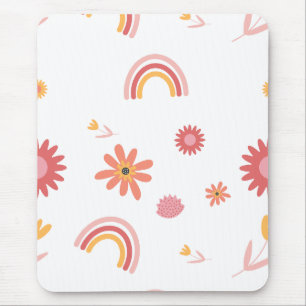 Cute Rainbow & Floral Pastel Pattern Mouse Pad