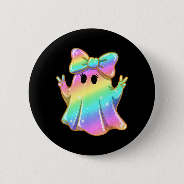Cute Rainbow Ghost Peace Funny Halloween Kids 2 Inch Round Button (Front)