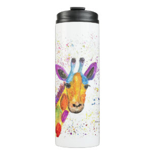 Cute rainbow giraffe watercolor animal safari  thermal tumbler