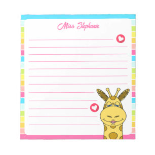 Cute Rainbow Giraffe With Hearts Teacher Name  Notepad