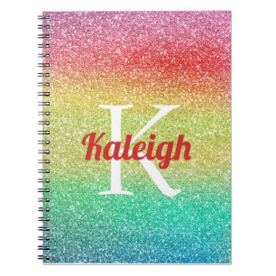 Cute Rainbow Glitter Glitter Ombre' Monogram Notebook