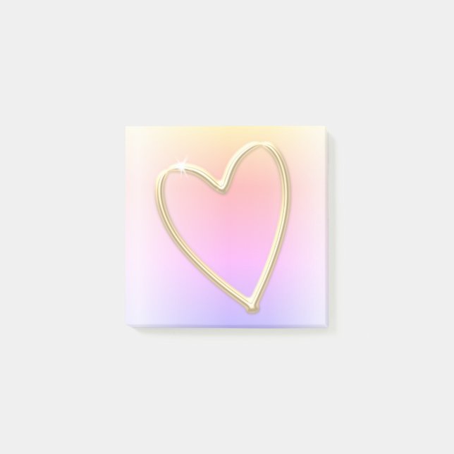 Cute Rainbow Gold Love Heart Post-it Notes (Front)